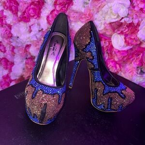 ALBA Lola-8 Blue Bronze Rhinestone Platform Pumps Size 7.5 Evening Prom Heels